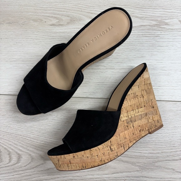 Veronica Beard Dali Slip-On Platform Black Wedge Sandals - Picture 1 of 8